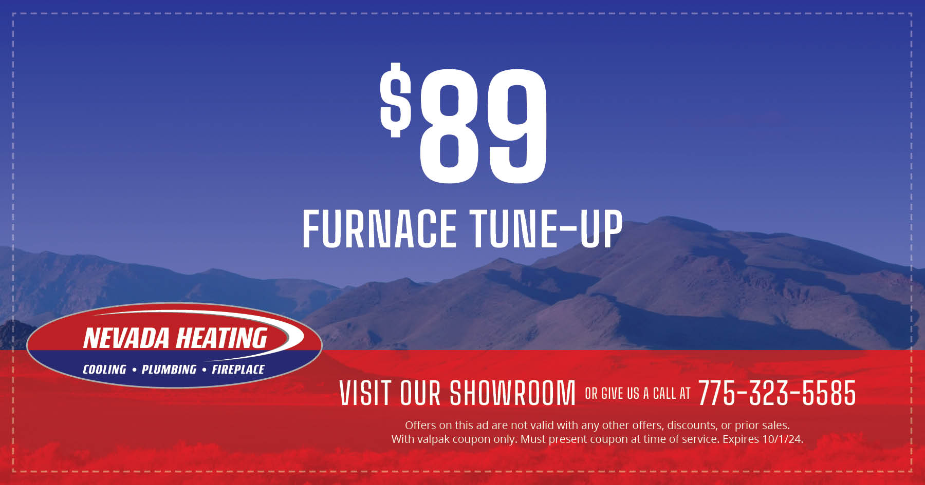 Coupon for $89 furnace tune up. Expires 10/1/24.